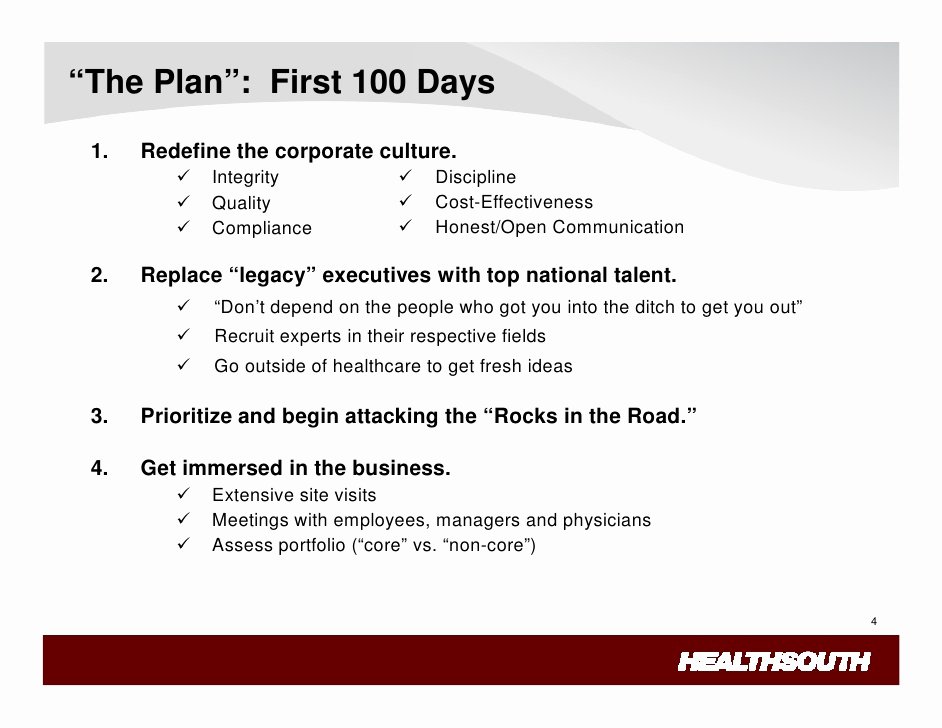 100 Day Action Plan Template Elegant Healthsouth Lessons Learned