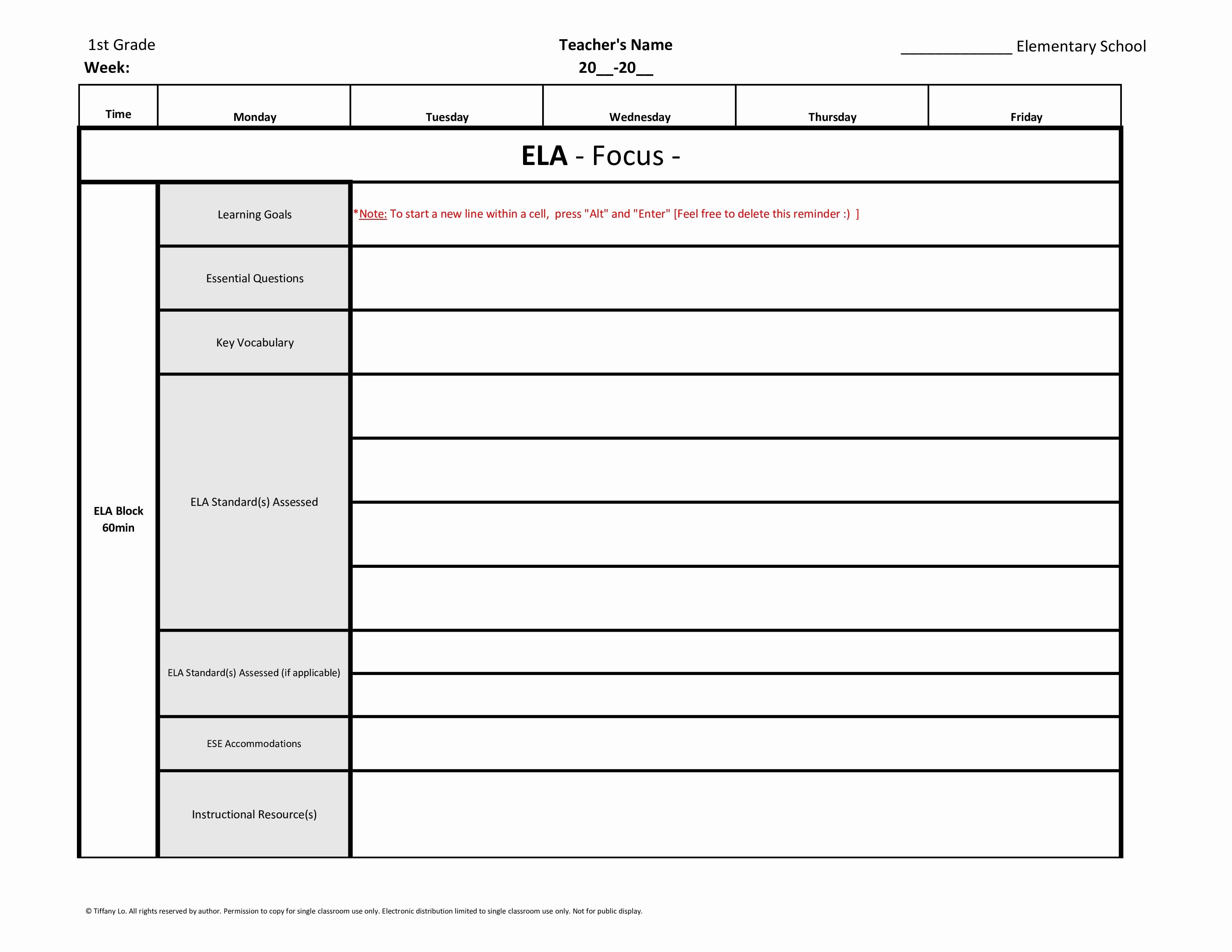 1st Grade Lesson Plan Template New 1st First Grade Weekly Lesson Plan Template W Florida