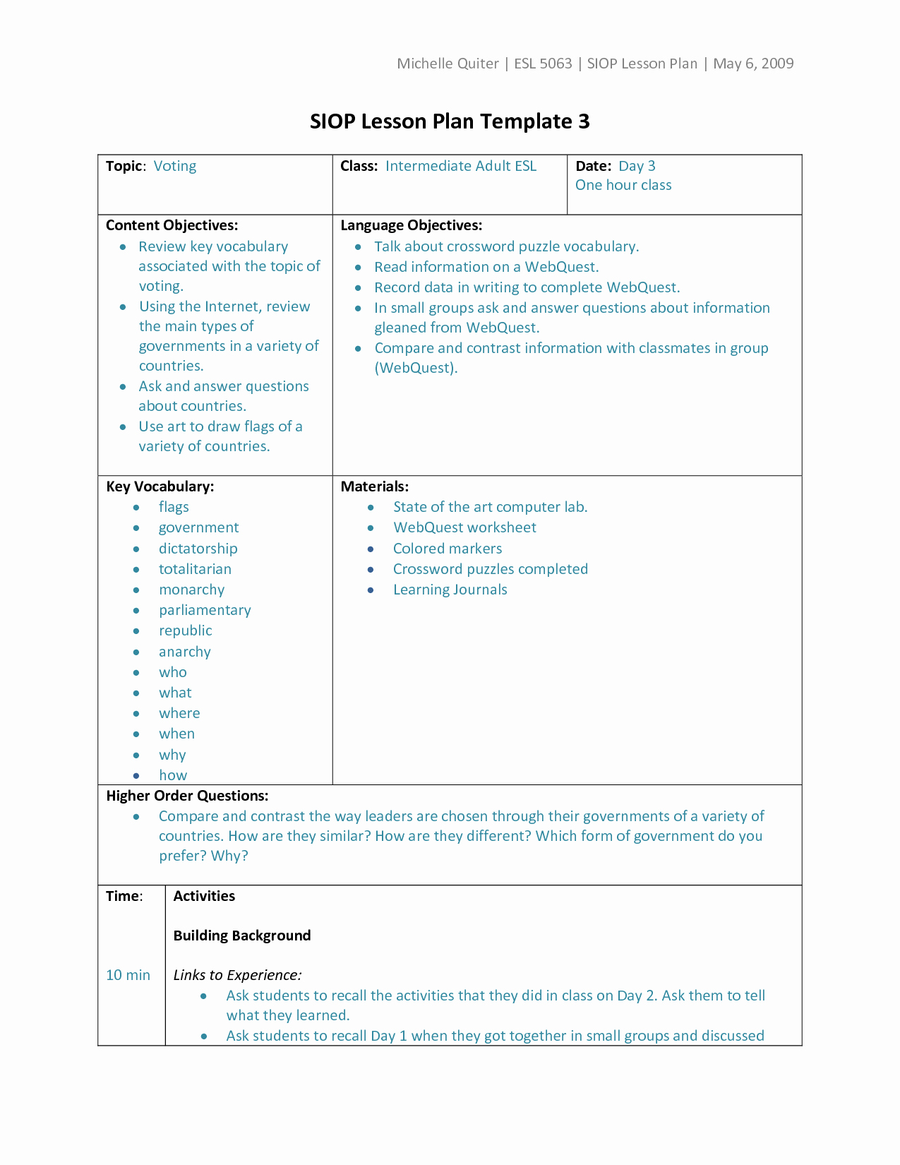 2nd Grade Lesson Plan Template Awesome Types Of Lesson Plan Templates