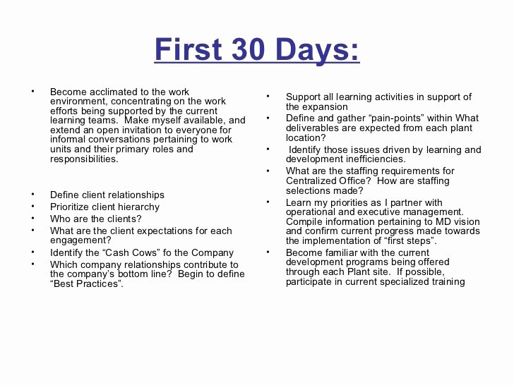 30 Day Action Plan Template Unique 30 60 90 Days Plan to Meet Goals for New organization