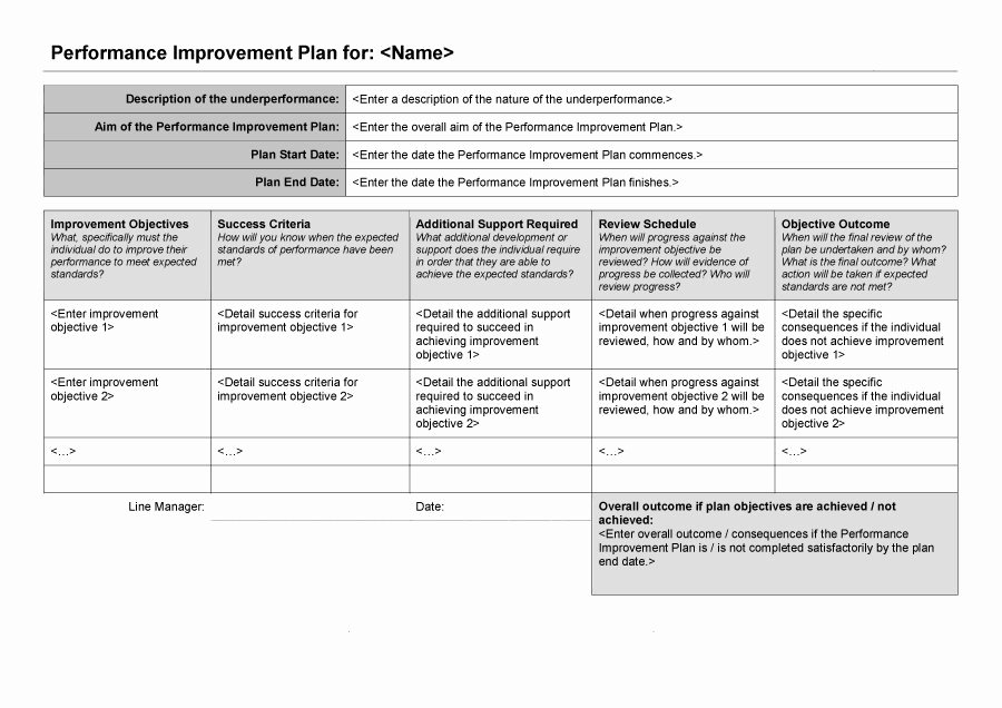 90 day performance improvement plan template