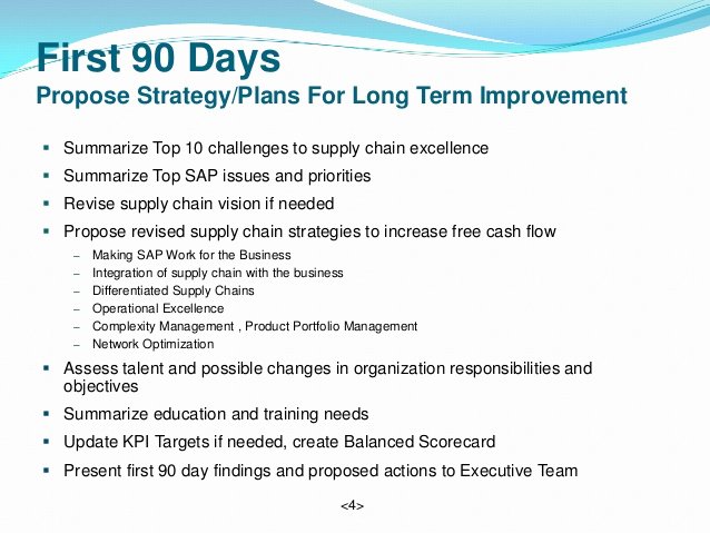30 Day Improvement Plan Unique Vice President Supply Chain 90 Day Plan