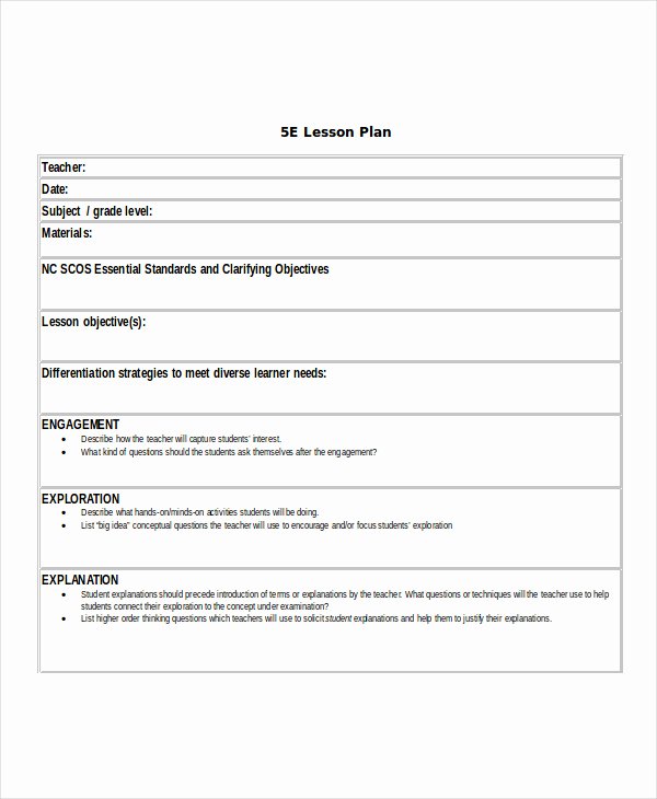 5 E Lesson Plan Template Inspirational 5 E Lesson Plan Template Pdf Learning Cycle Lesson Plan