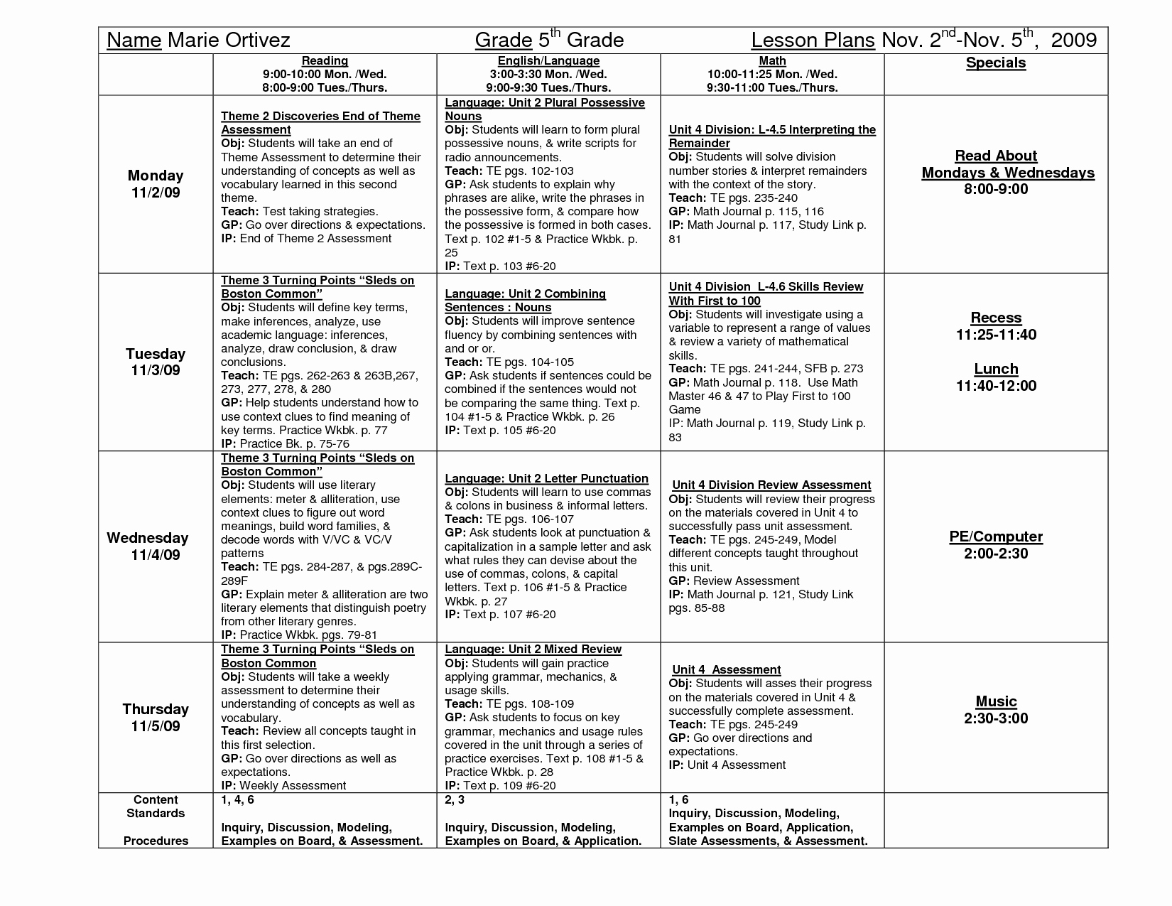 5th Grade Lesson Plan Template Inspirational Lesson Plan 5th Grade Daily Lesson Plan Templateratliff