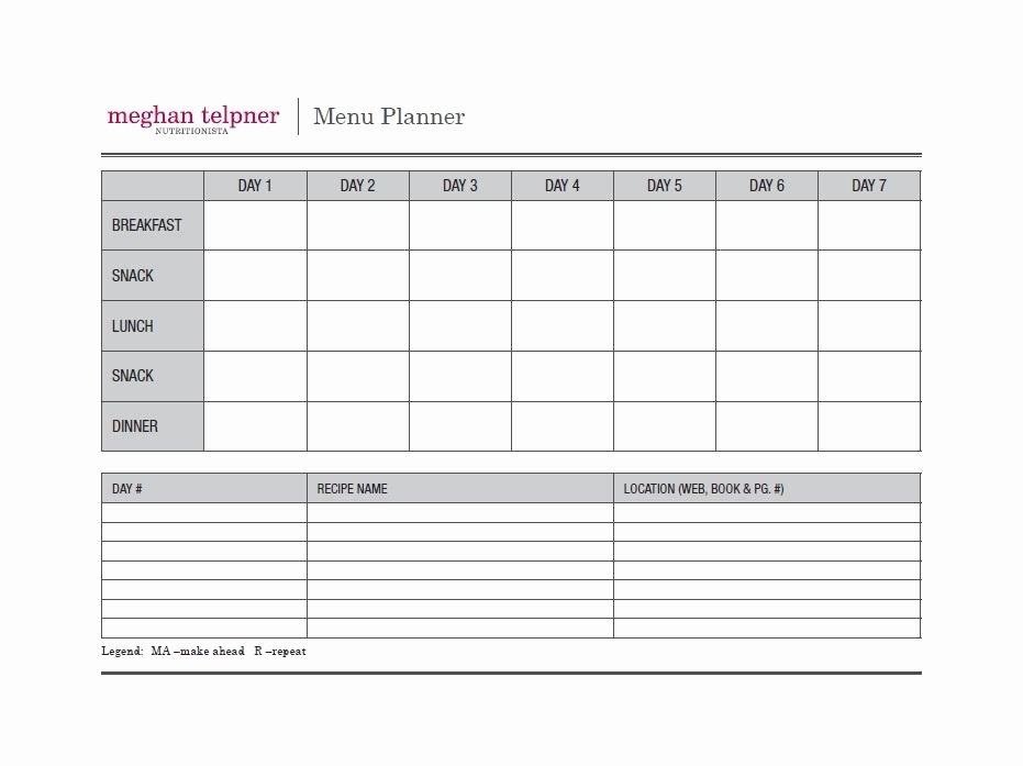 7 Day Meal Plan Template Awesome 7 Day Meal Planner Template
