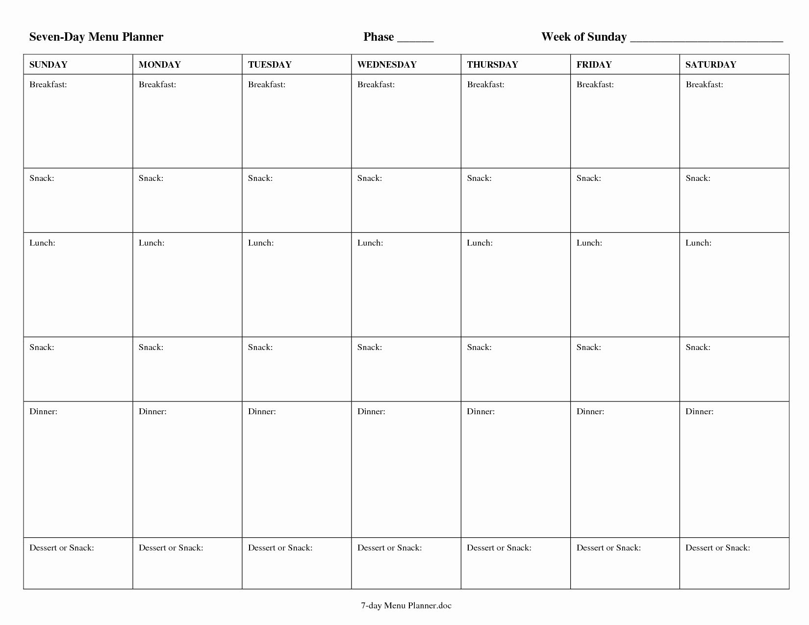 7 Day Meal Plan Template Best Of 7 Day Meal Plan Examples
