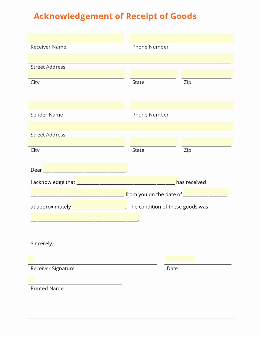 Acknowledgement Of Receipt form Template Awesome Business form Template Gallery