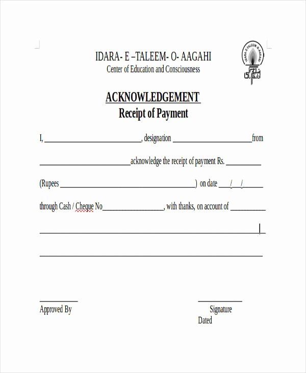 Acknowledgement Of Receipt form Template Unique Acknowledgement Receipt Templates 9 Free Word Pdf