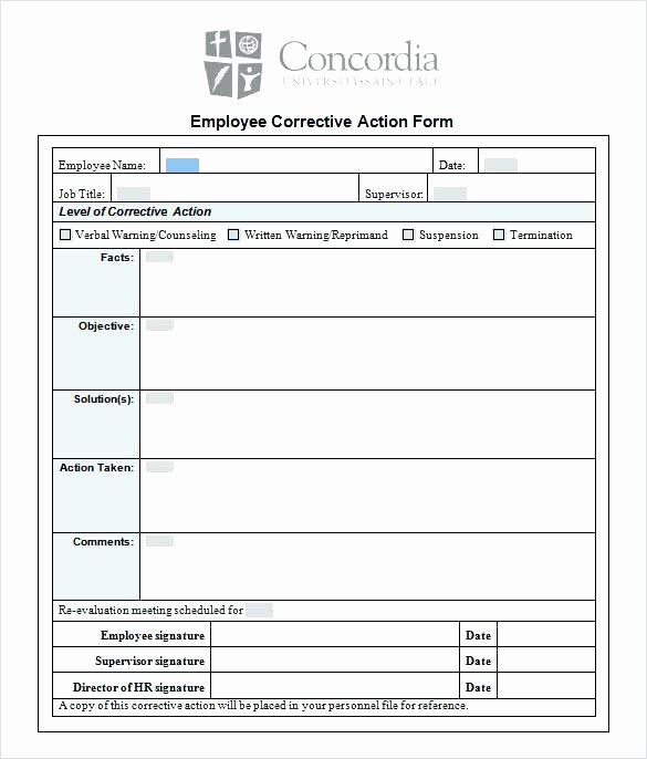 Action Plan Template for Employee Beautiful Corrective Action form Example Template Excel Size