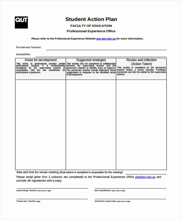 Action Plan Template for Students Lovely 8 Student Action Plan Templates Free Sample Example