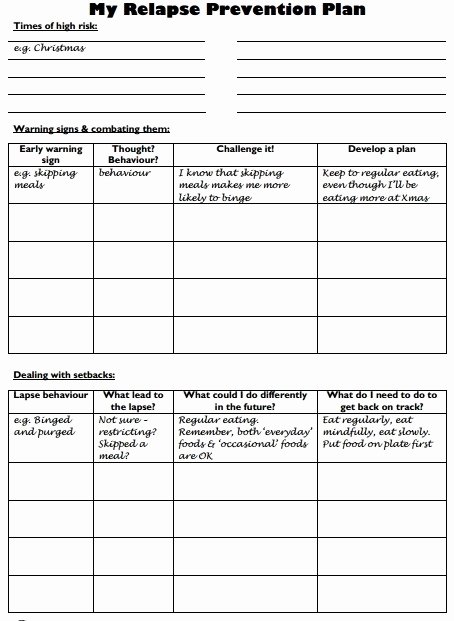 Addiction Recovery Plan Template Beautiful Relapse Prevention Plan Worksheet