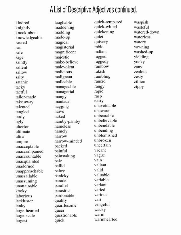 Adjectives for Letter Of Recommendation Unique All Descriptive Words Lists Descriptive Words List