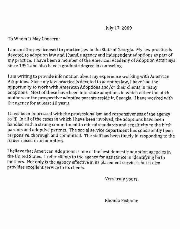 Adoption Recommendation Letter Sample Unique Birth Mother Letter Examples