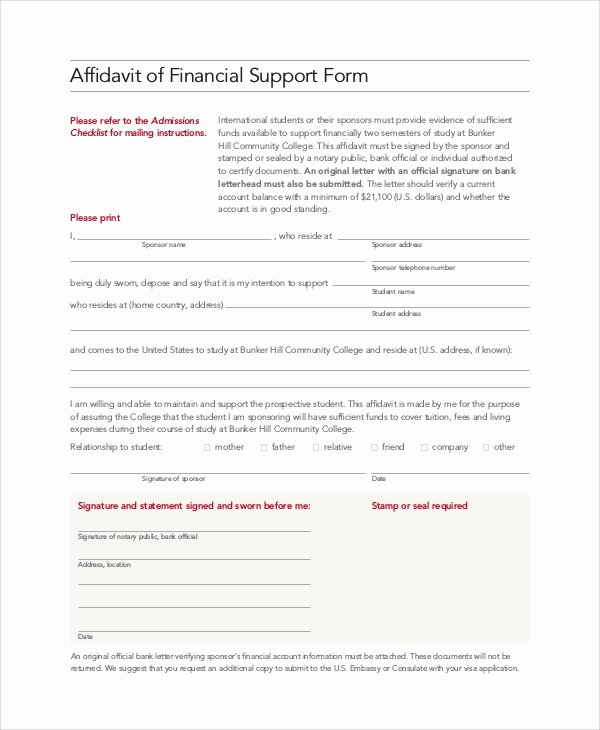 Affidavit Of Support Letter Sample Elegant 8 Affidavit Of Support Samples