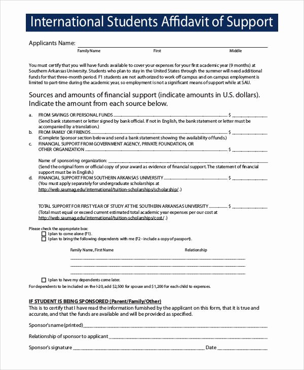 Affidavit Of Support Letter Sample New 10 Affidavit Of Support Samples and Templates Pdf Word