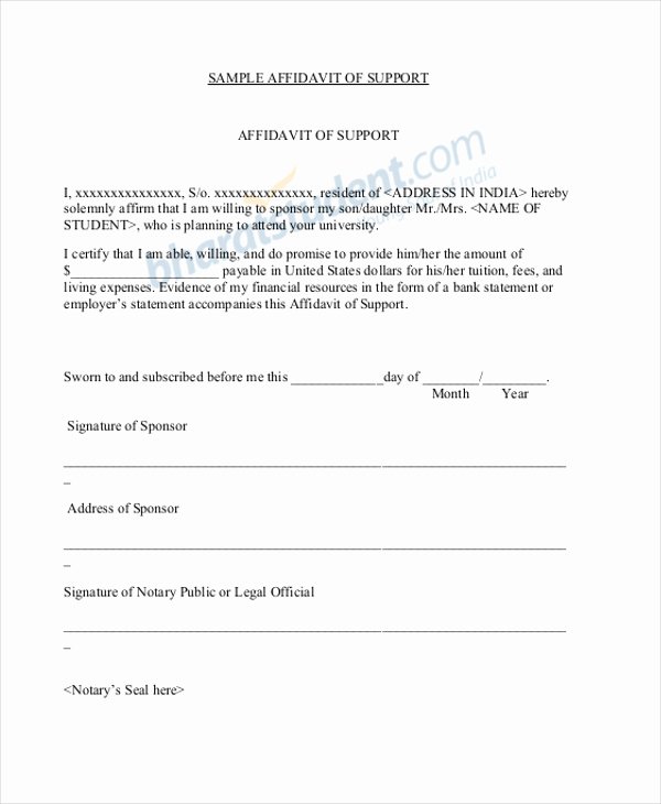 Affidavit Of Support Letter Sample Unique 29 Of Template Affidavit From Spouse Immigration
