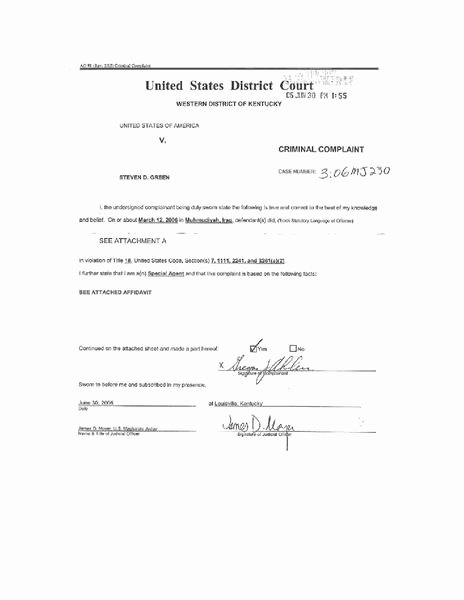 File FBI affidavit in support of an arrest warrent for Steven Dale Green pdf