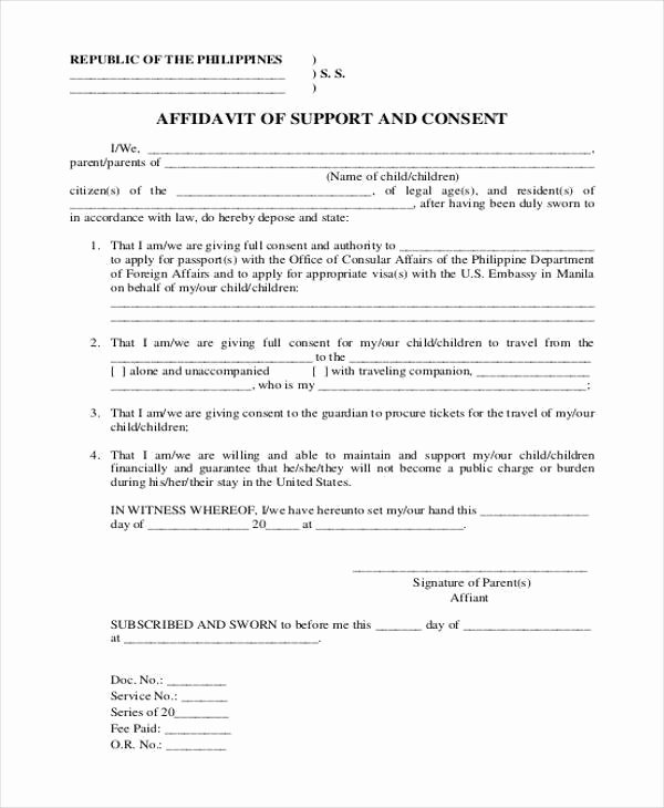 Affidavit Of Support Sample Letter Lovely Affidavit form Template