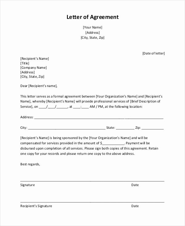 Agreement Letter Between Two Parties Template Best Of Agreement Letter Template 8 Free Sample Example