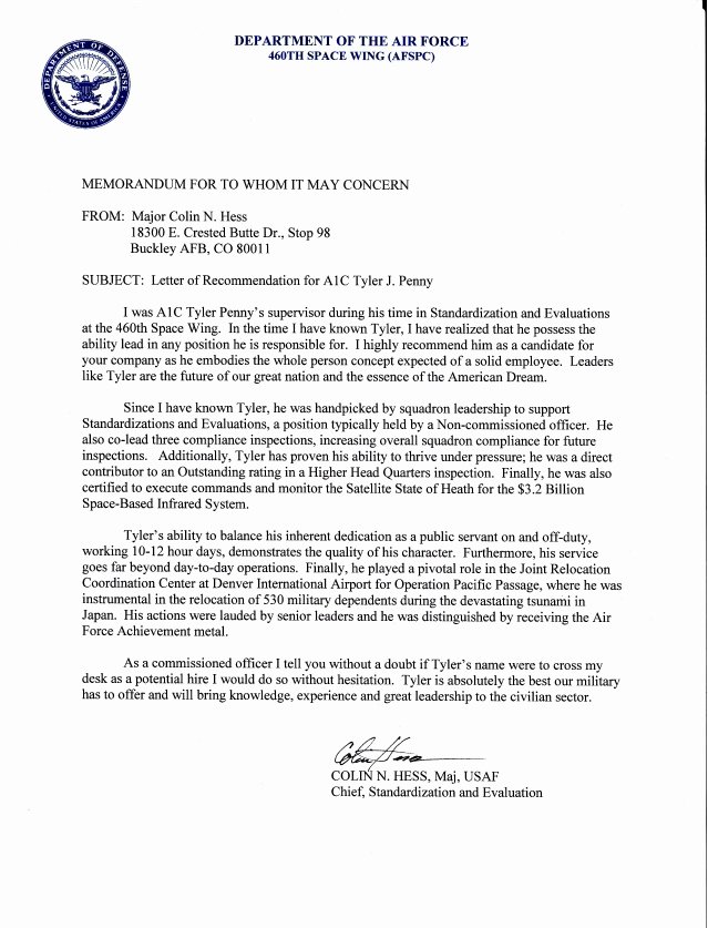 Air force Letter Of Recommendation Best Of Air force Letter Re Mendation