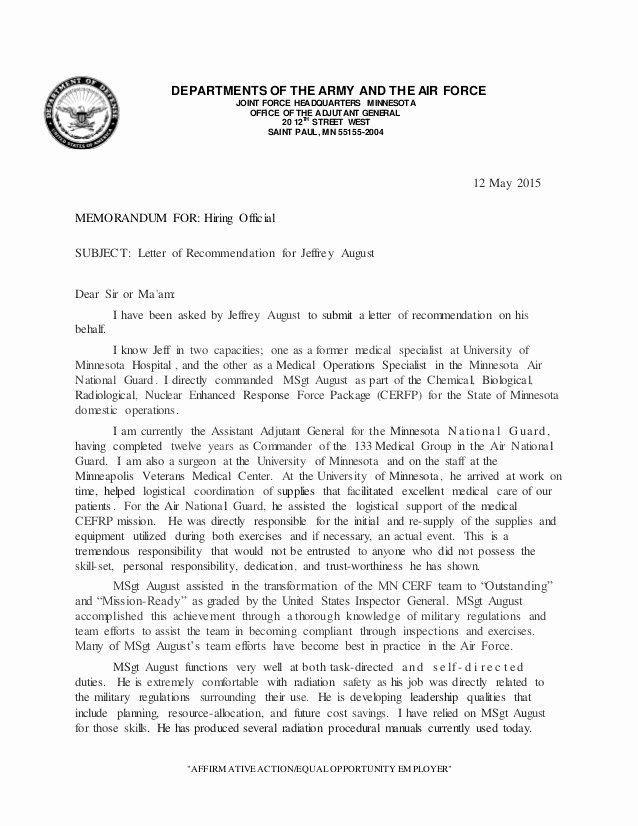 Air force Letter Of Recommendation Best Of August Lor Hamlar
