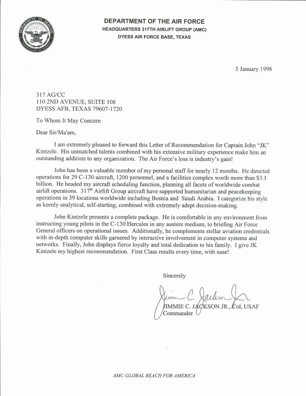 Air force Letter Of Recommendation Elegant Air force Letter Re Mendation