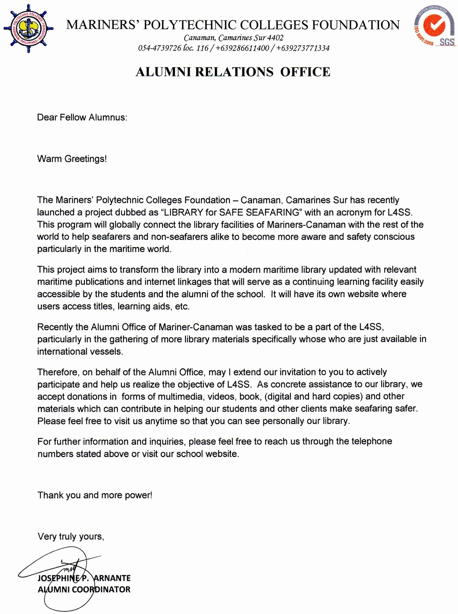 Alumni Letter Of Recommendation Beautiful Mariners Canaman