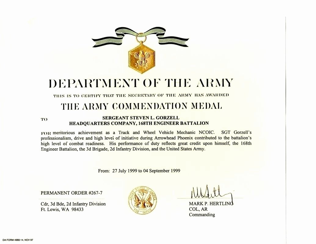 Army Award Certificate Template Fresh Military Award Certificate Template