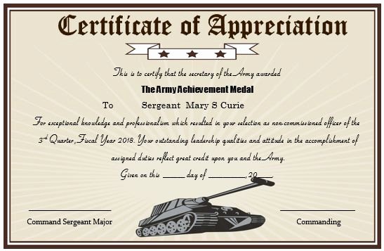 Army Award Certificate Template Inspirational 20 Professional Army Certificate Of Appreciation