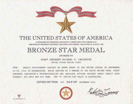 Army Award Certificate Template Lovely Bronze Star Medal Replaement Certificate