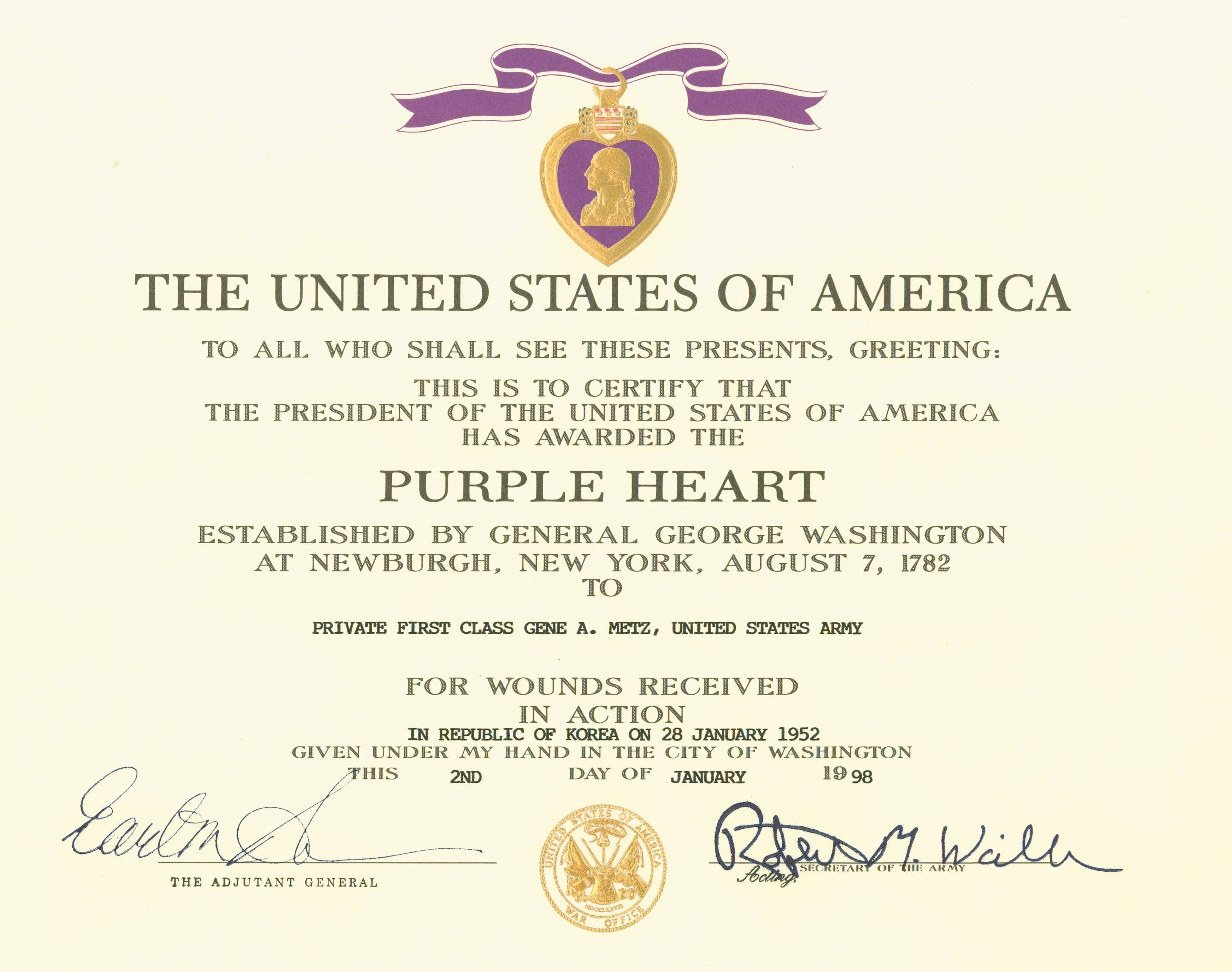 Army Award Certificate Template Unique Purple Heart Military Wiki