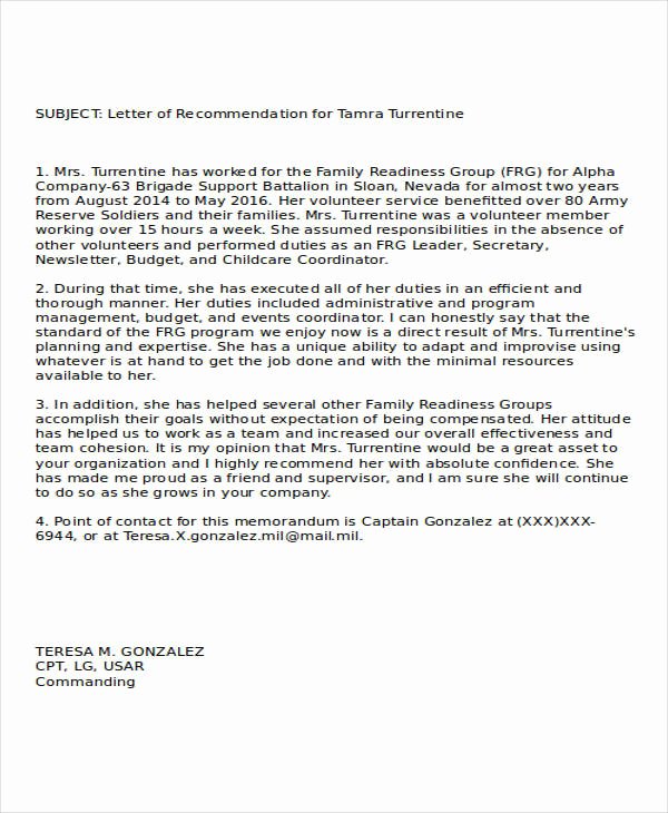 Army Letter Of Recommendation Luxury 37 Re Mendation Letter format Samples