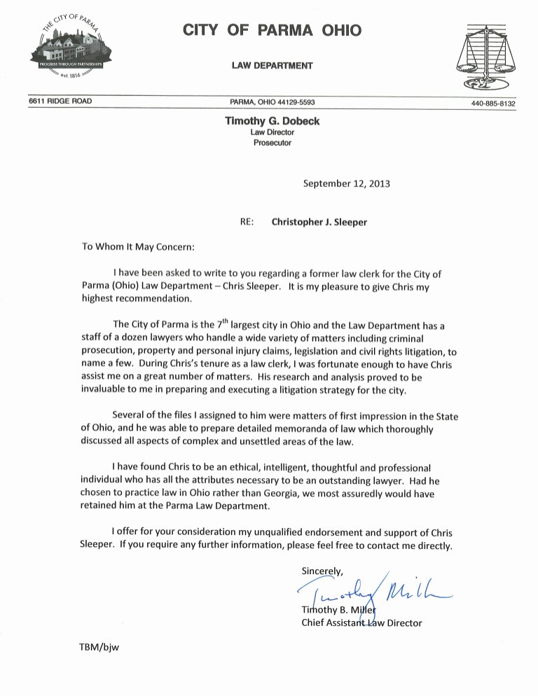 Attorney Letter Of Recommendation Awesome Letter Of Re Mendation From assistant Law Director