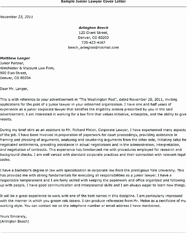 Attorney Letter Of Recommendation New attorney Cover Letter