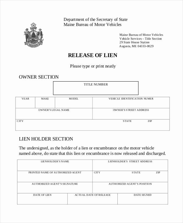 Auto Lien Release Letter Template Unique Free Release forms