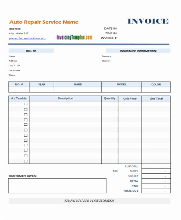 Auto Repair Receipt Template Awesome 39 Free Receipt forms