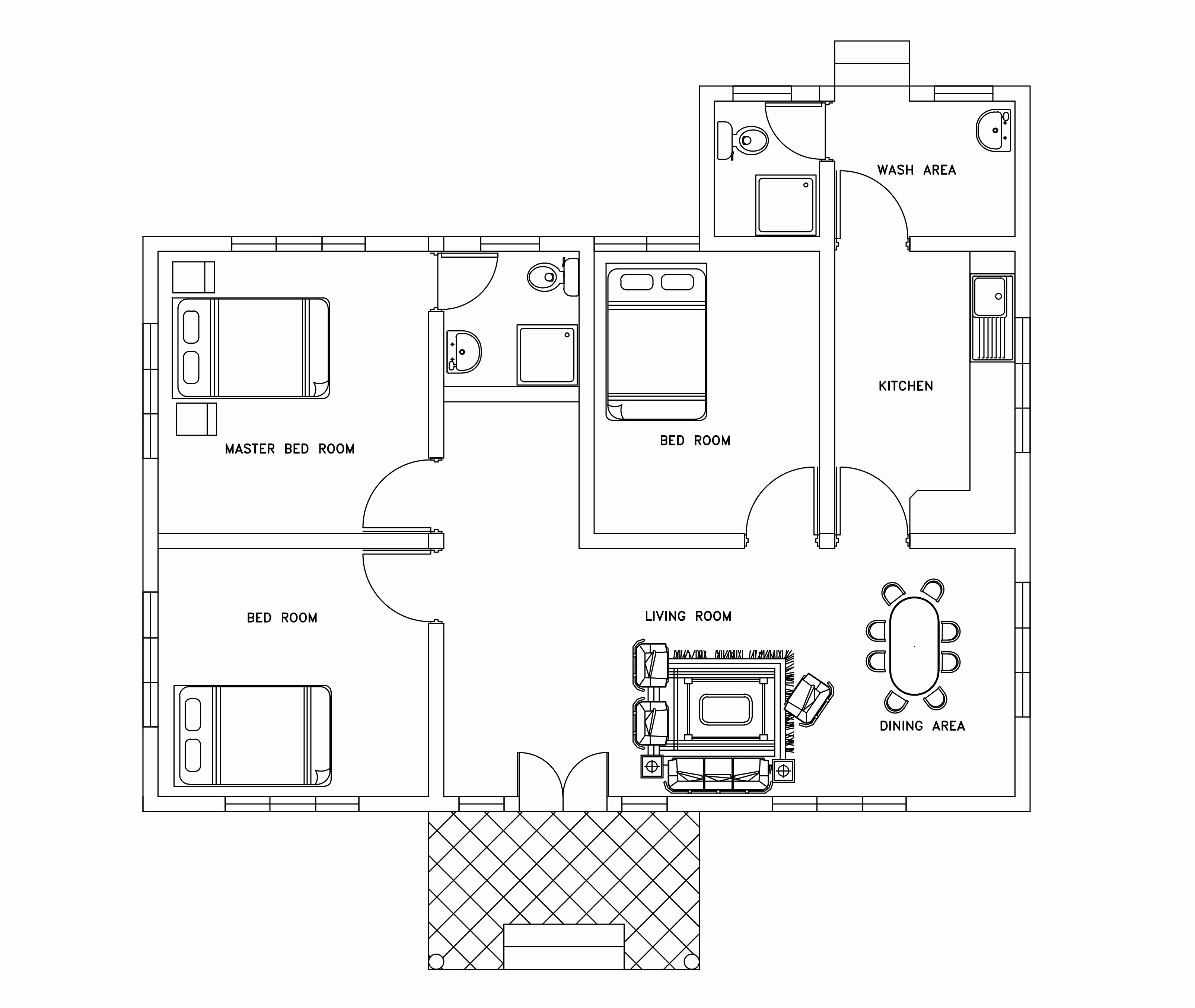 Autocad Floor Plan Template Inspirational Single Story Three Bed Room Small House Plan Free