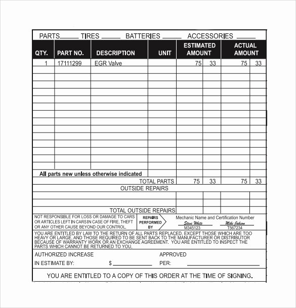 Automotive Repair Receipt Template Awesome 12 Sample Auto Repair Invoice Templates to Download
