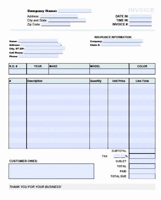Automotive Repair Receipt Template Awesome Auto Invoice Template