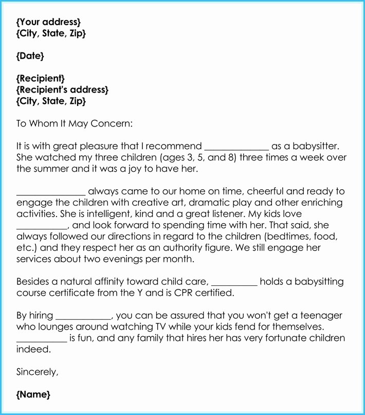 Babysitter Letter Of Recommendation Awesome Reference Letter Babysitter