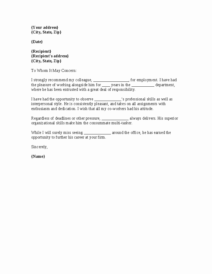 Bad Letter Of Recommendation Lovely Co Worker Reference Letter