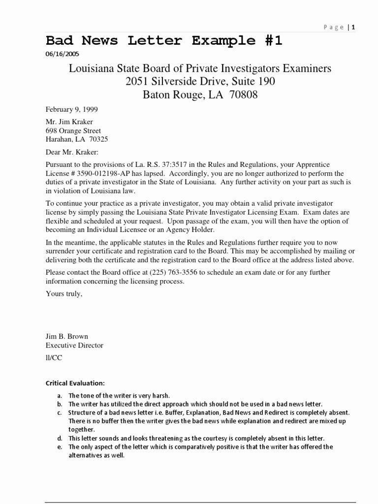 Bad News Letter format Awesome Download Bad News Letter Examples with Critical Evaluation