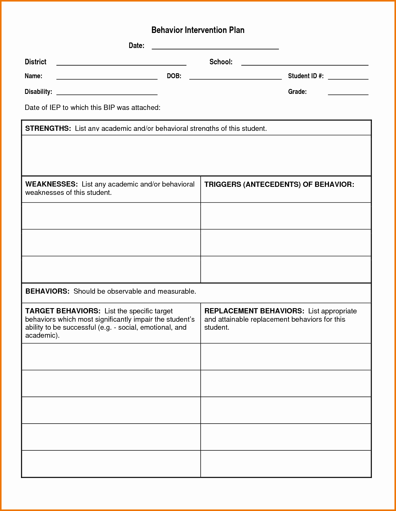 Behavior Intervention Plan Template Doc Awesome Impressive School Care Plan Template Tinypetition