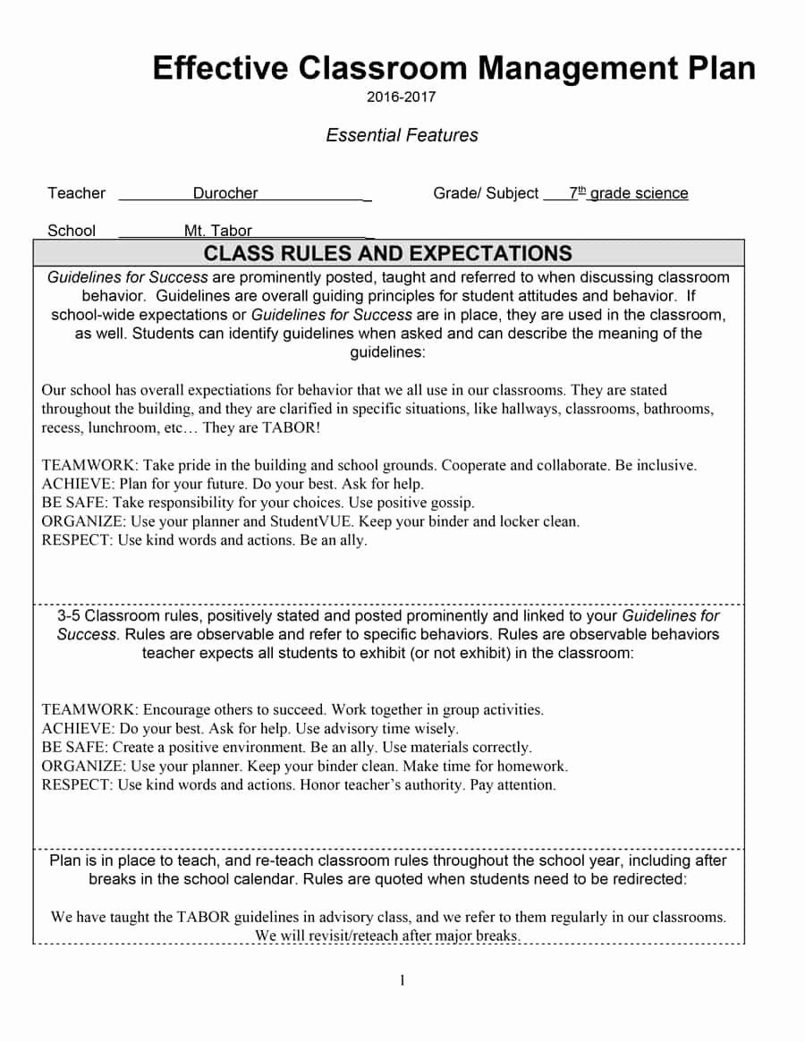Behavior Management Plan Template Awesome Classroom Management Plan 38 Templates &amp; Examples