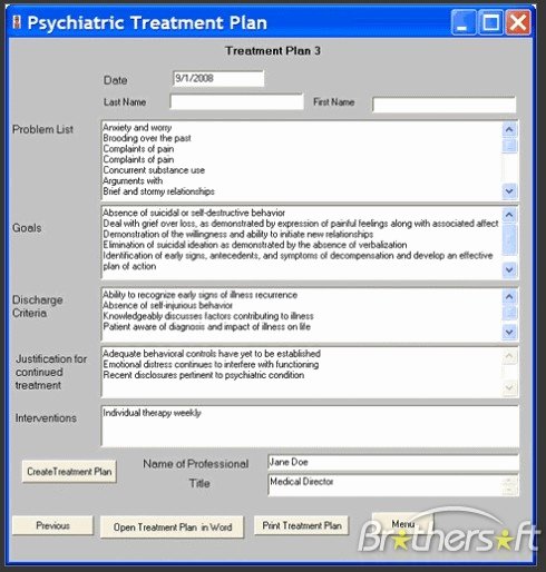 Behavioral Health Treatment Plan Template New Treatment Plan Template