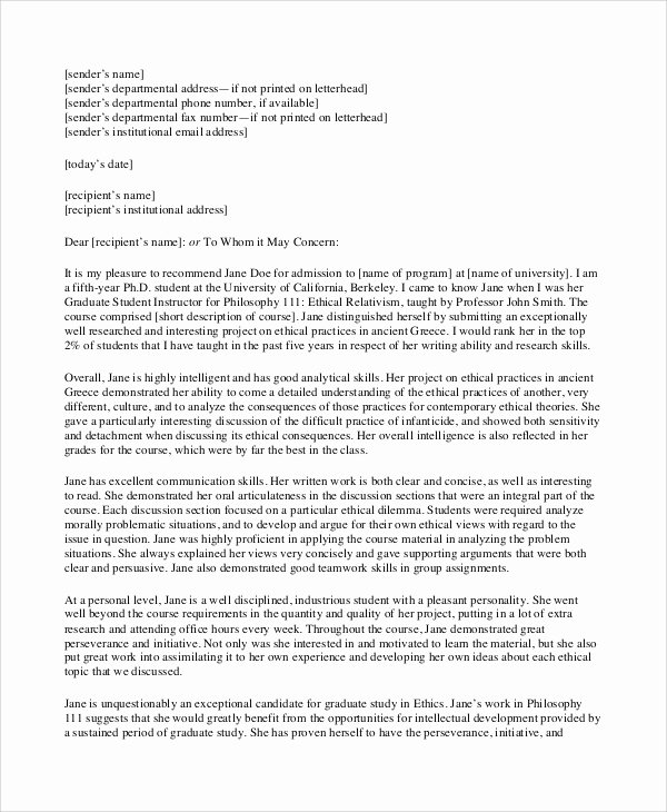 Berkeley Letter Of Recommendation Lovely 9 Sample Letters Of Re Mendations
