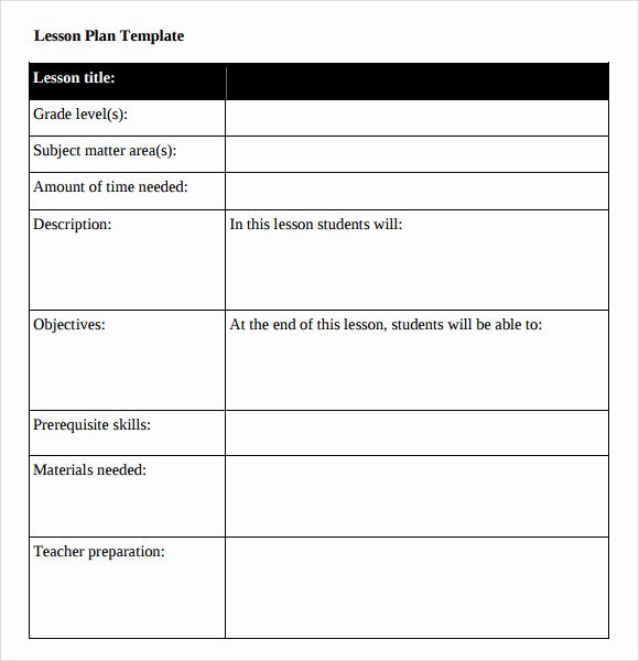 Blank Lesson Plan Template Fresh 11 Sample Blank Lesson Plans