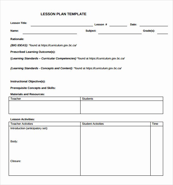 Blank Lesson Plan Template Pdf Elegant Sample Teacher Lesson Plan Template 9 Free Documents In