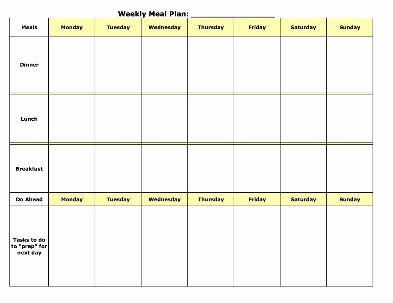 Blank Meal Plan Template Awesome Weekly Meal Planning