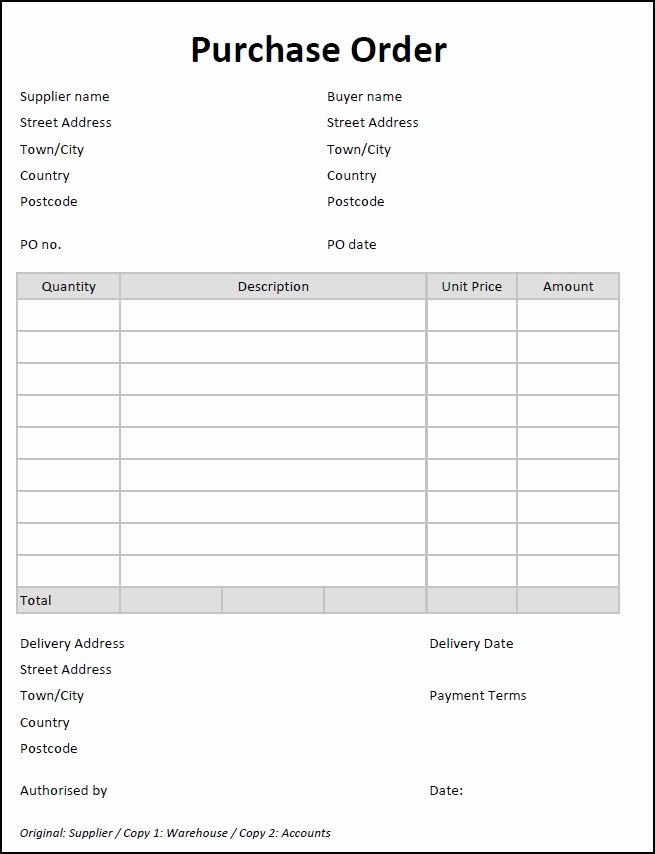 Blank Money order Template Awesome 5 Purchase order Templates Excel Pdf formats